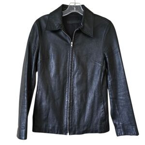 BISONTE Womens Black Leather Jacket Size XS Zip Up Hand Made In Australia Preppy
